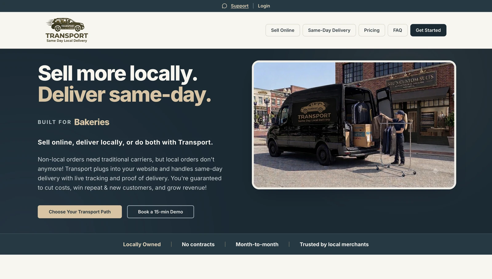 Transport local delivery website with sell online, same-day delivery and business onboarding options